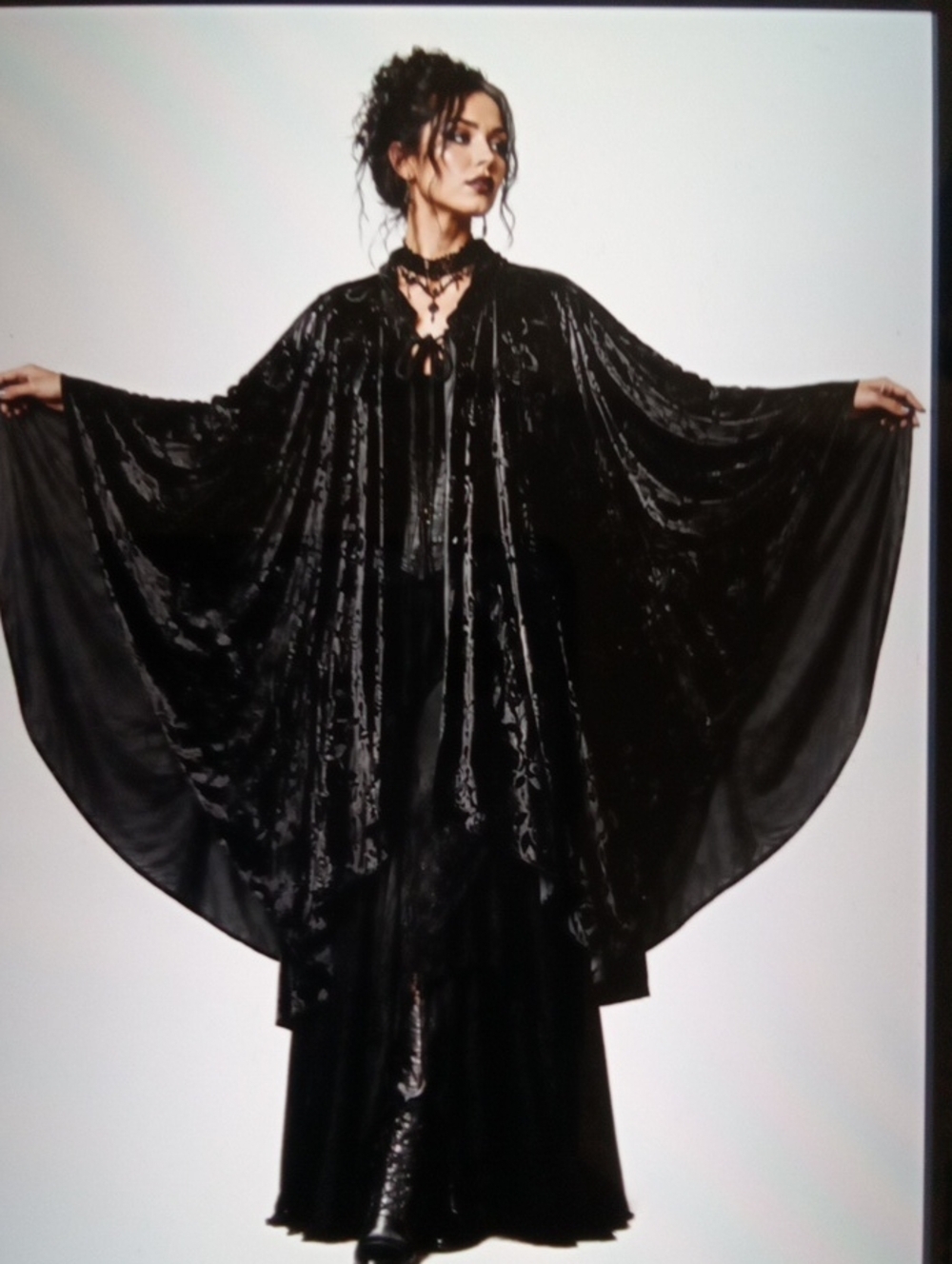 Alberto Capraro Black Burnout Velvet Floral Cape Batwing Gothic Renaissance